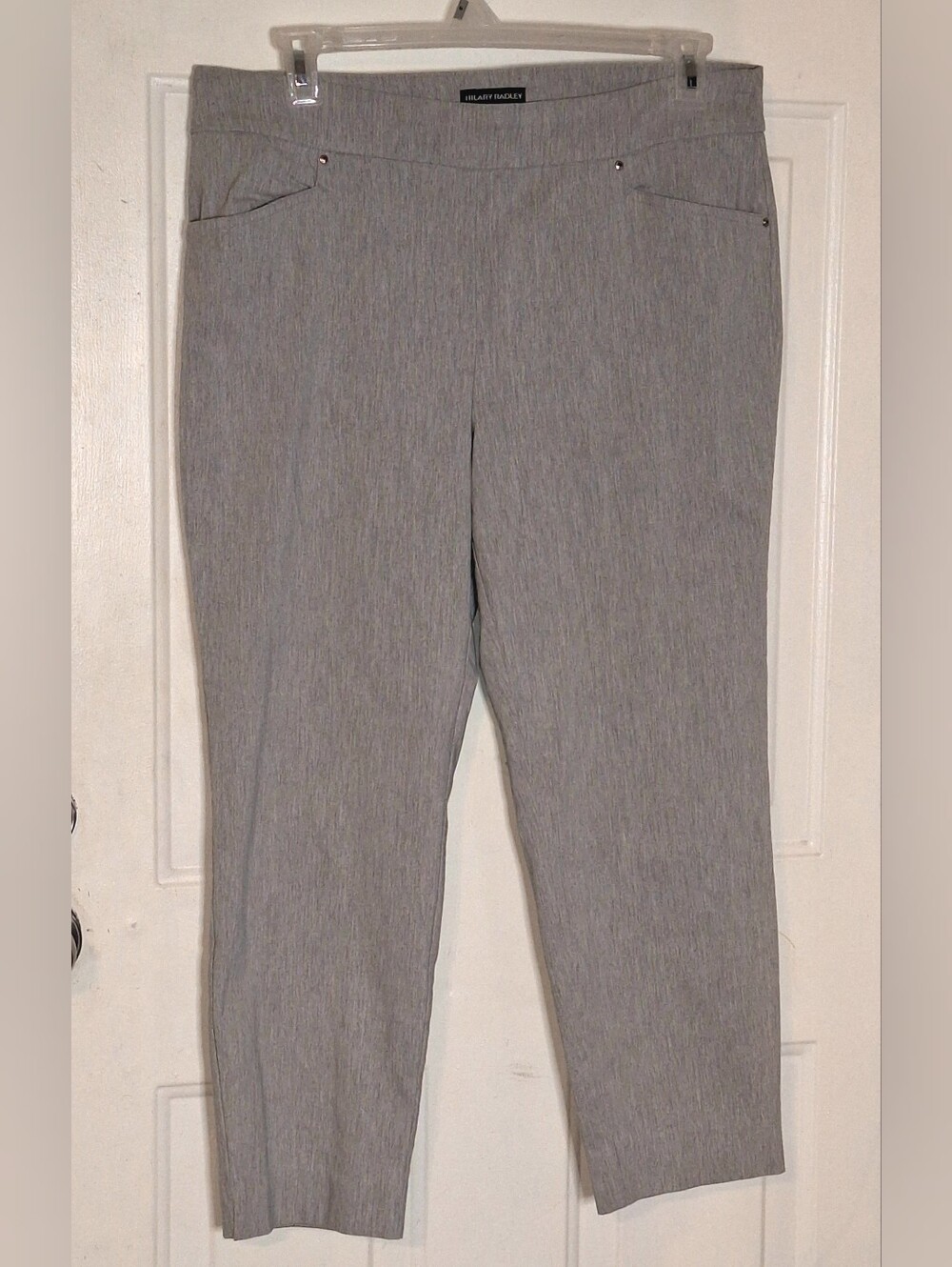 Hilary Radley Heather Gray Pull On Ankle Dress Pants~Slacks~Tummy Panel~XL